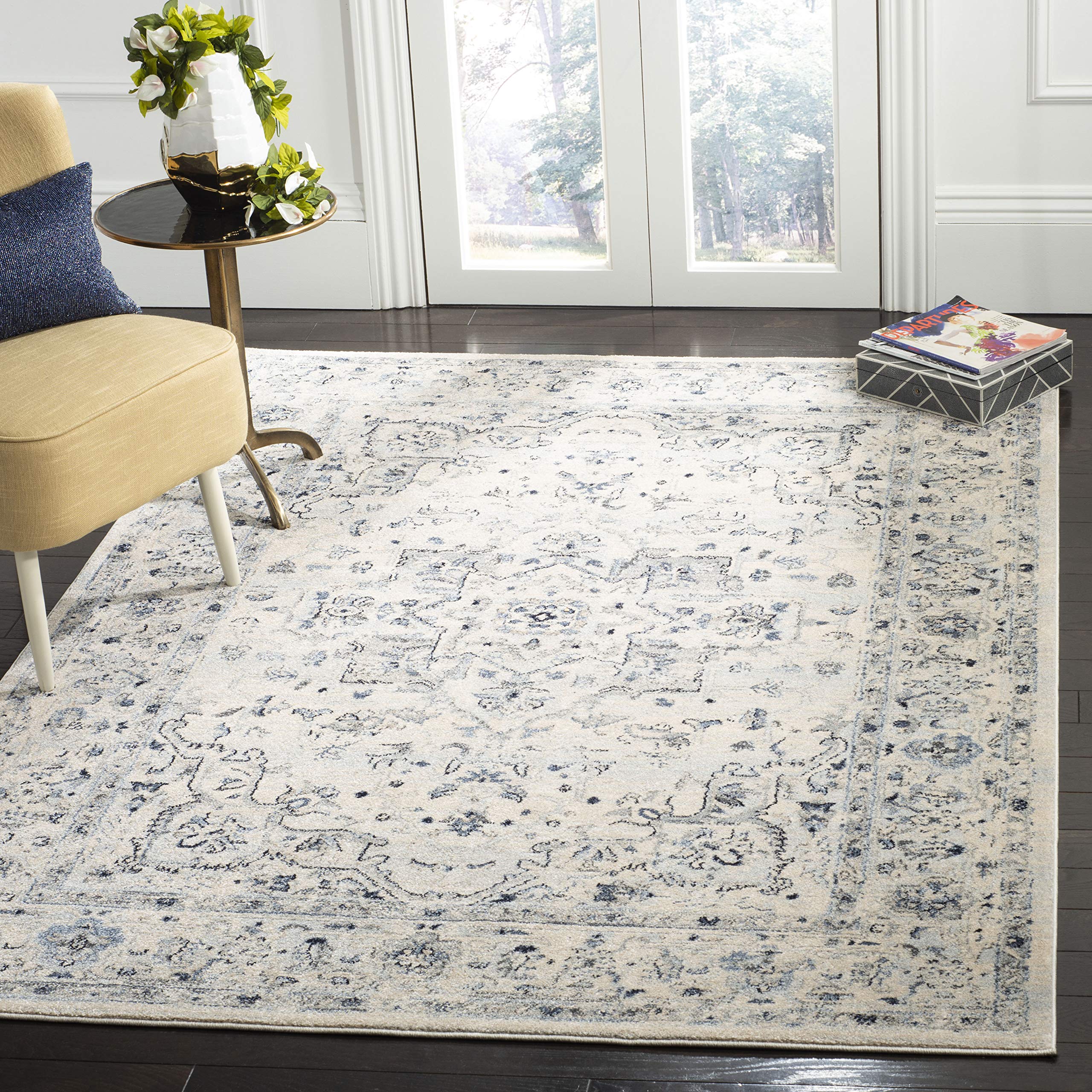 SAFAVIEH Charleston Collection Area Rug - 10 x 14, Ivory & Light Blue, Oriental Distressed Design, Non-Shedding & Easy Care, I