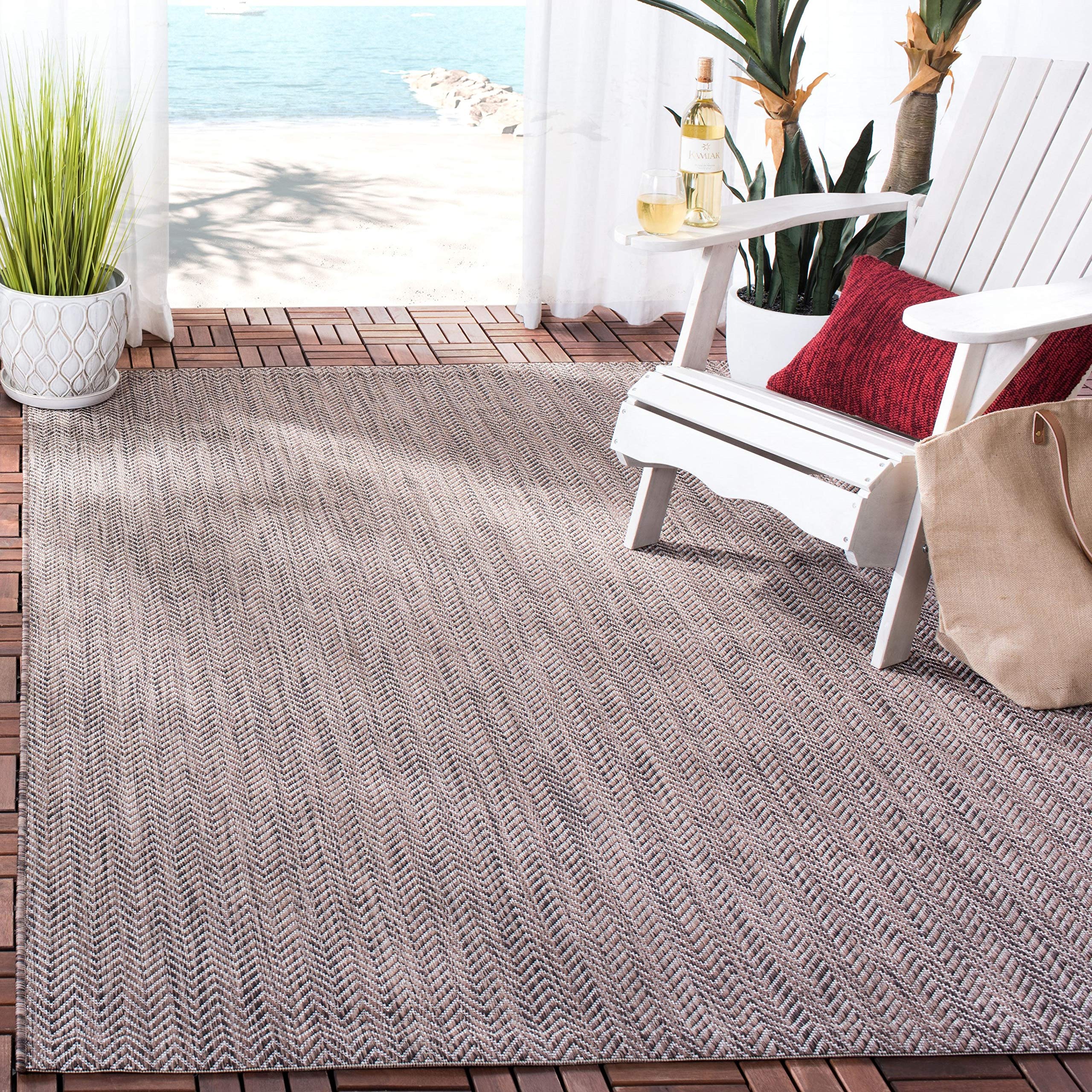 Safavieh Courtyard Collection Area Rug - 9' X 12', Aqua & Grey, Non-Shedding & Easy Care, Indoor/Outdoor & Washable-Ideal For Pa