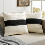 Zeemart 2 Packs Cotton Boho Throw Pillow Covers 16X16 Inch Contrast Black, Soft Farmhouse Decorative Couch Pillow Cases Black Cushion Covers For Sofa Bed Living Room Home Decor
