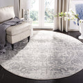 SAFAVIEH Madison Collection Area Rug - 8 Round, Silver & Ivory, Snowflake Medallion Distressed Design, Non-Shedding & Easy Care