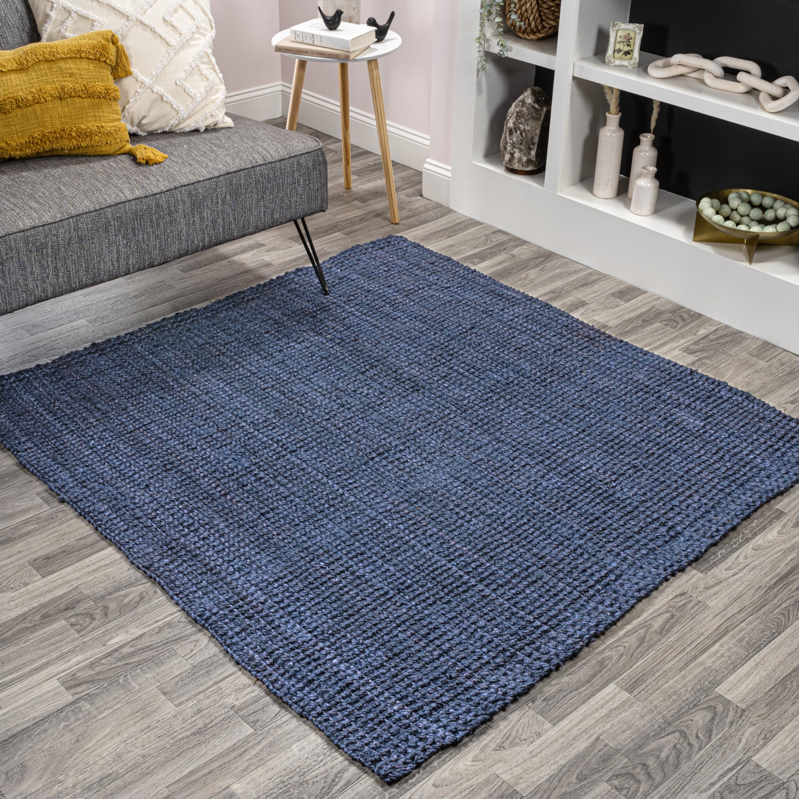 JONATHAN Y NRF102D-5SQ Pata Hand Woven Chunky Jute Navy 5 Square Area Rug, Bohemian, Transitional, Rustic for Home, Bedroom, Li