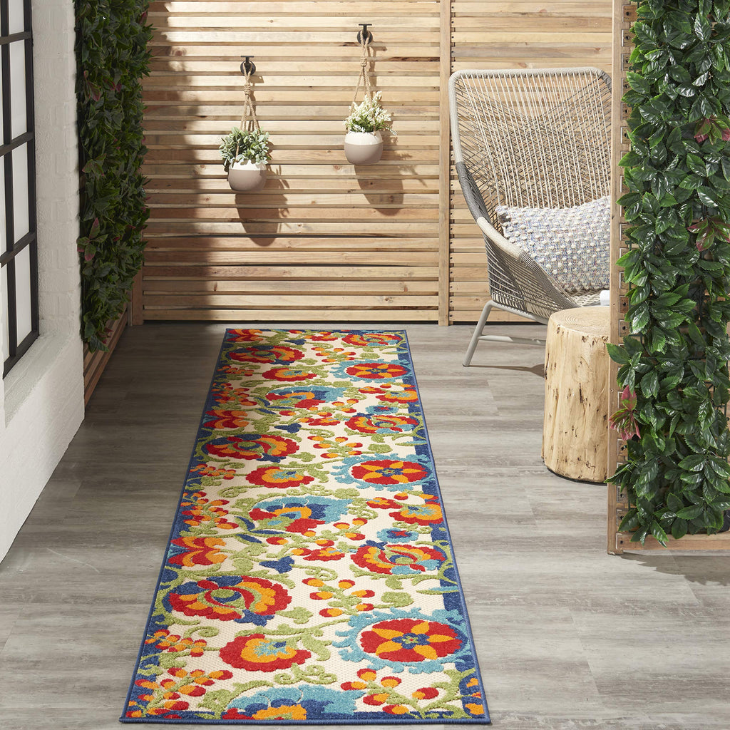 Nourison Aloha Indoor/Outdoor Multicolor 2'3' X 10' Area Rug, Easy Cleaning, Non Shedding, Bed Room, Living Room, Dining Room, Backyard, Deck, Patio (2X10)