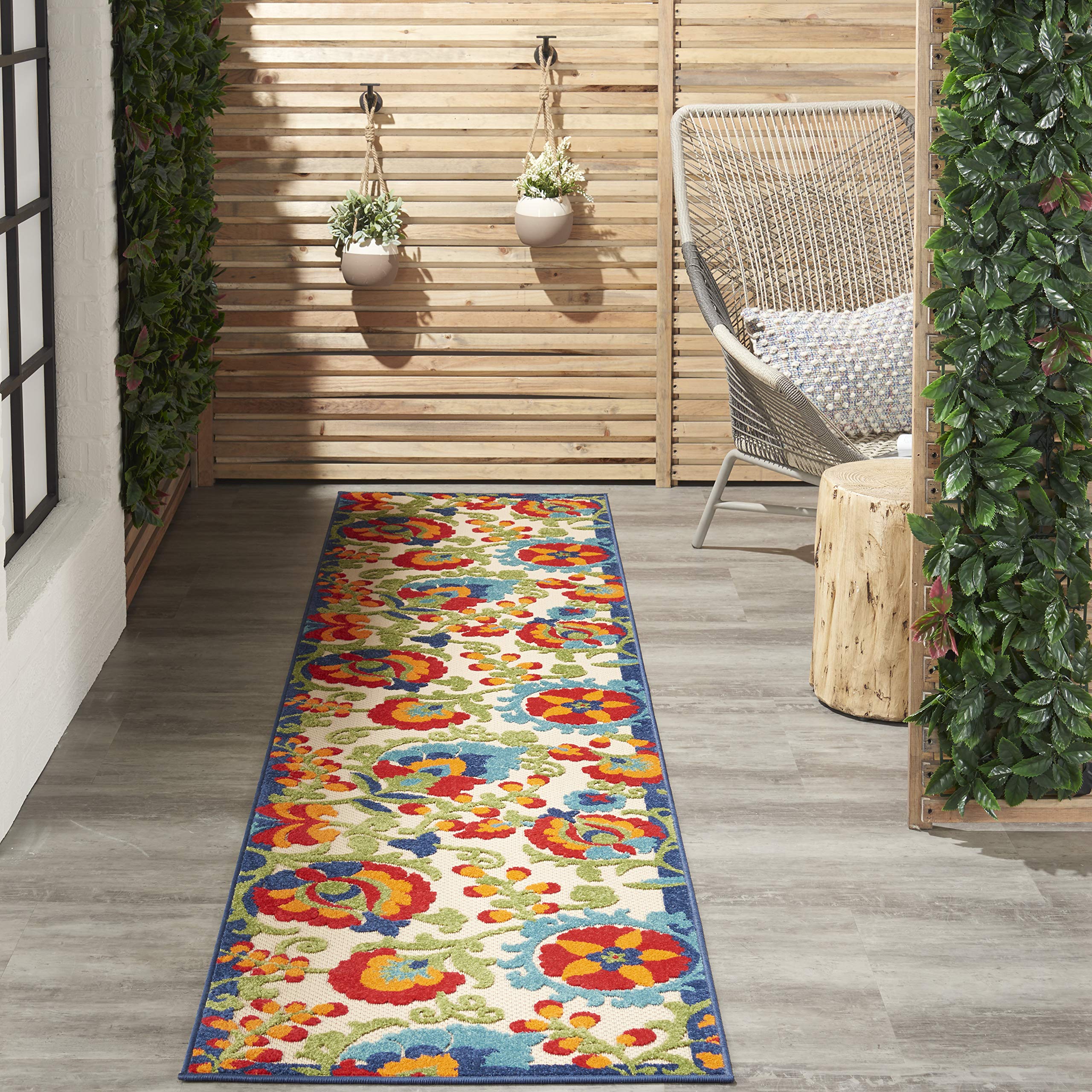 Nourison Aloha Indoor/Outdoor Multicolor 2'3' X 10' Area Rug, Easy Cleaning, Non Shedding, Bed Room, Living Room, Dining Room, Backyard, Deck, Patio (2X10)