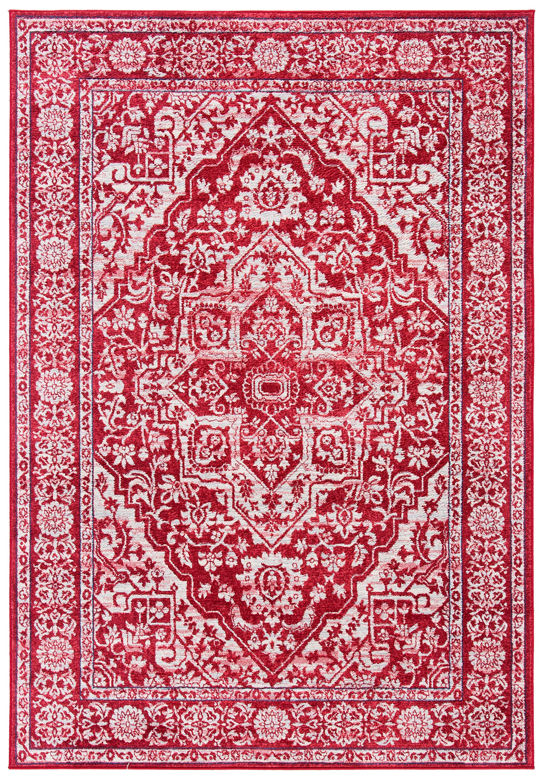 Safavieh Brentwood Collection 4' X 6' Red / Ivory Bnt832Q Medallion Distressed Non-Shedding Living Room Bedroom Accent Rug