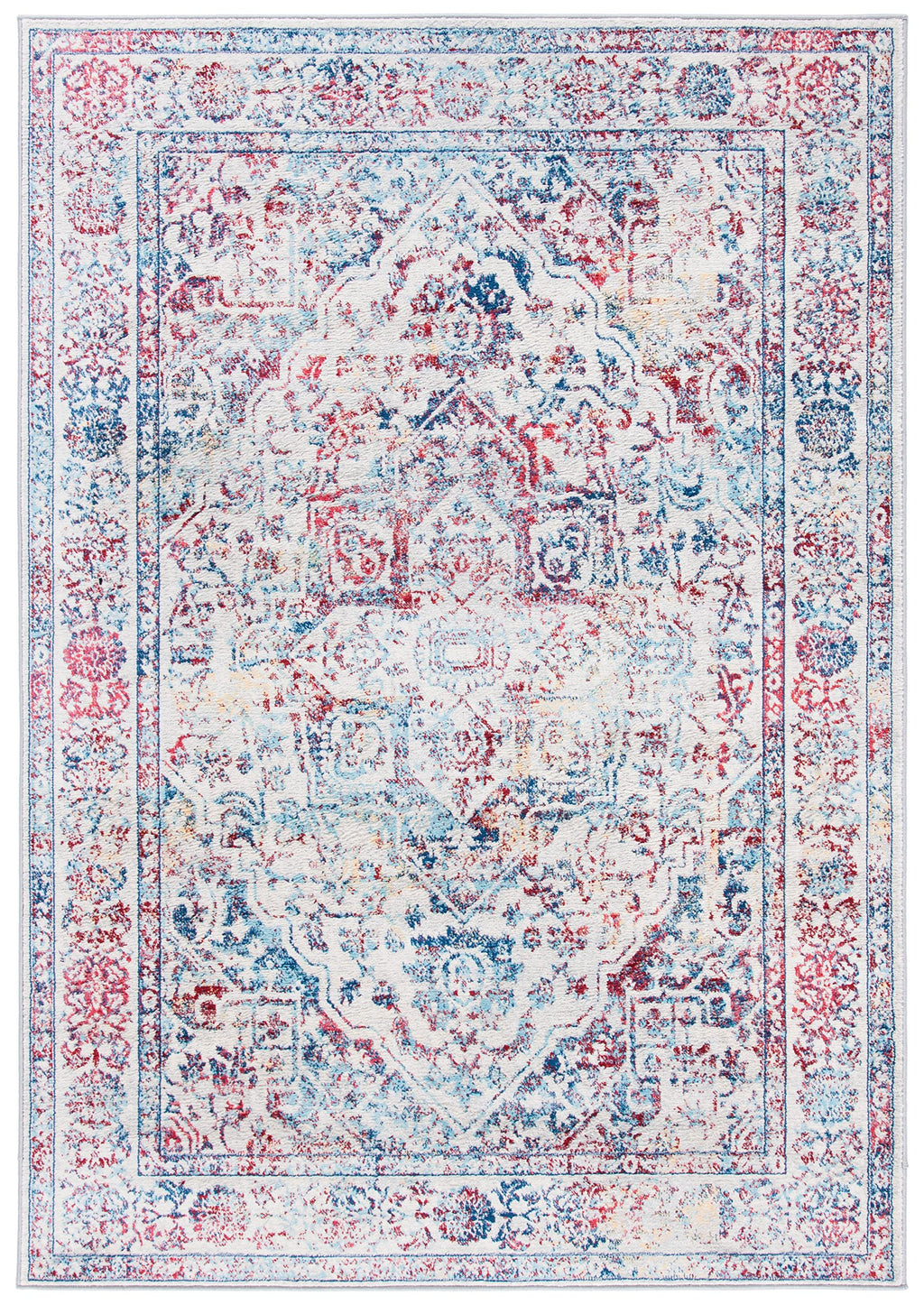 Safavieh Brentwood Collection 8' X 10' Ivory/Blue Bnt832B Medallion Distressed Non-Shedding Living Room Bedroom Dining Home Offi