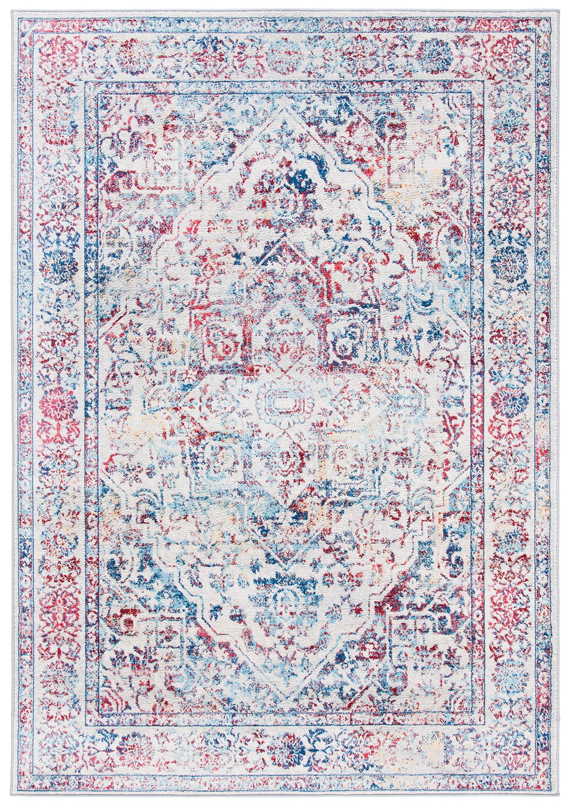 Safavieh Brentwood Collection 8' X 10' Ivory/Blue Bnt832B Medallion Distressed Non-Shedding Living Room Bedroom Dining Home Offi