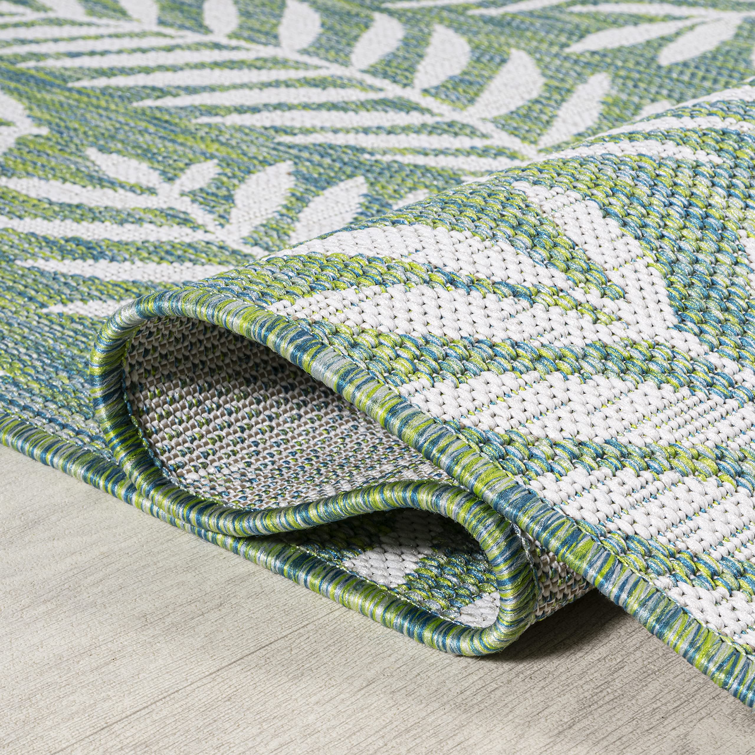Jonathan Y Smb119G-5 Nevis Palm Frond Indoor Outdoor Area-Rug, Coastal Casual Country & Floral Easy-Cleaning,Bedroom,Kitchen,Backyard,Patio,Non Shedding, 5 X 8, Cream/Green