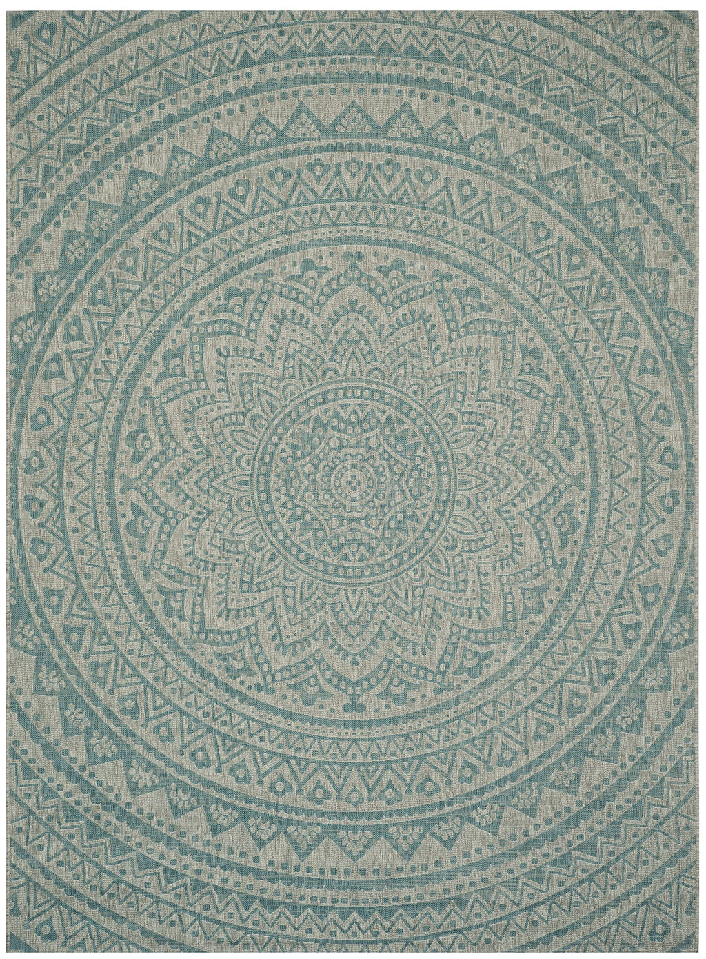 Safavieh Courtyard Collection 4' X 5'7' Grey / Aqua Cy8734 Indoor/ Outdoor Waterproof Easy Cleaning Patio Backyard Mudroom Accent Rug