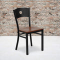 2 Pk. Black Circle Back Metal Restaurant Chair - Cherry Wood Seat