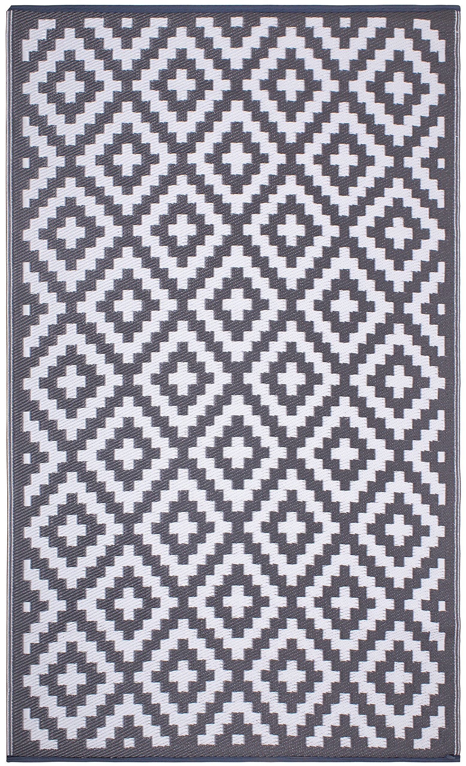 Fh Home Outdoor Rug - Waterproof, Fade Resistant, Reversible - Premium Recycled Plastic - Geometric - Porch, Deck, Balcony, Mudr