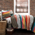 Lush Decor Boho Stripe Reversible Cotton Quilt 3-Piece Set, Full/ Queen, Turquoise & Tangerine - Bold Colorful Bohemian Bedding