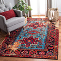 SAFAVIEH Vintage Hamadan Collection Area Rug - 53 Square, Red & Light Blue, Oriental Persian Design, Non-Shedding & Easy Care, 