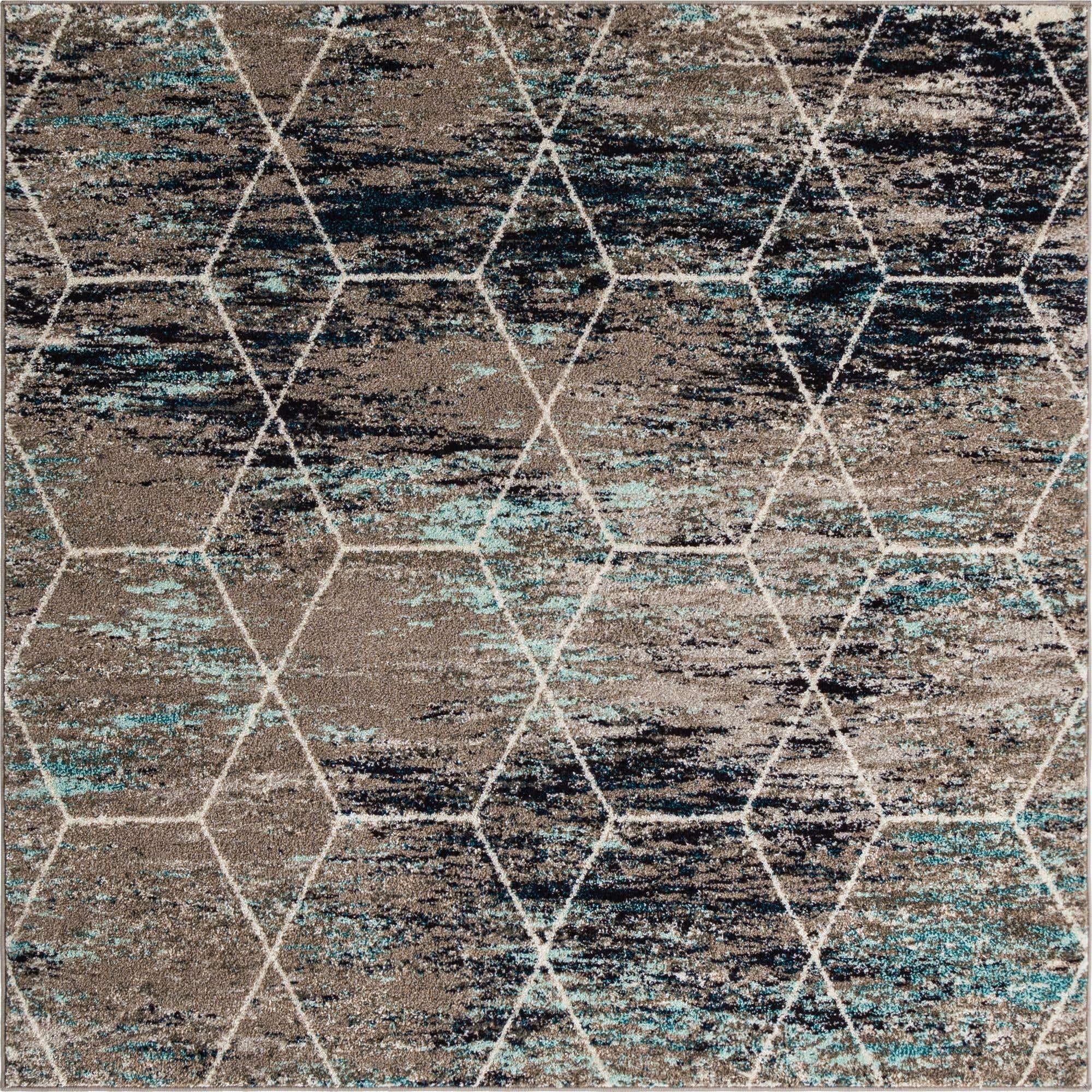 Unique Loom Trellis Frieze Collection Area Rug - Geometric (6 Square, Blue Multi/ Ivory)