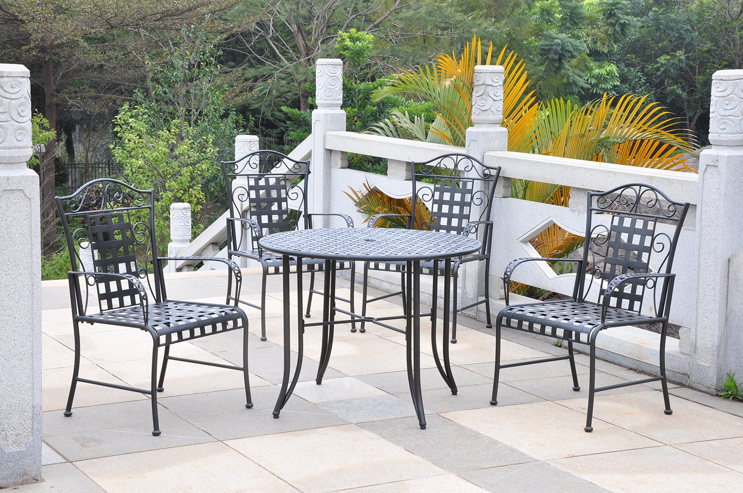 International Caravan 52582-OG-165255-O-852724 5 Piece Iron Outdoor Patio Game Group, Hammered Bronze