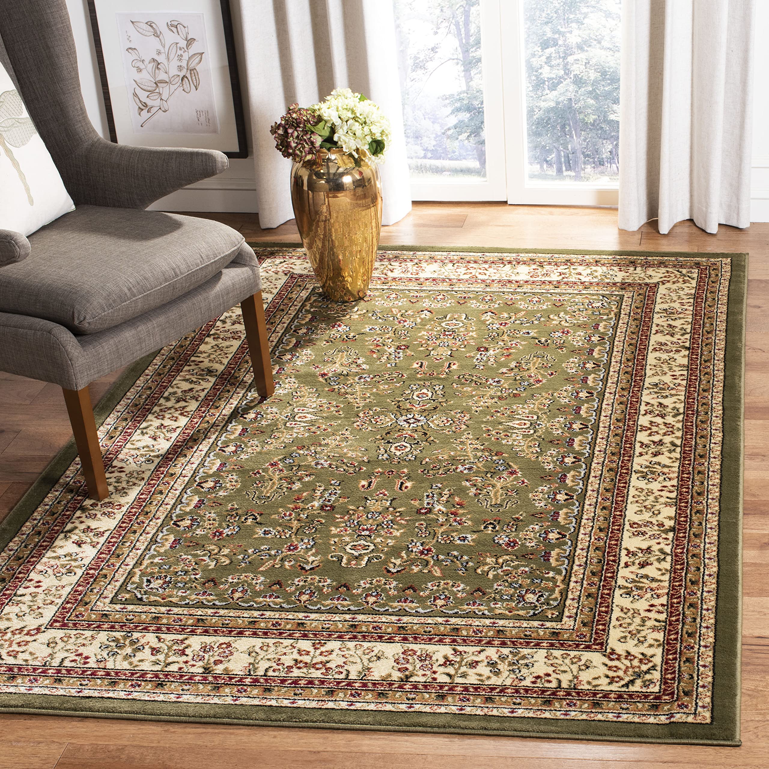 SAFAVIEH Lyndhurst Collection Area Rug - 53 x 76, Sage & Ivory, Traditional Oriental Design, Non-Shedding & Easy Care, Ideal f