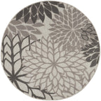 Nourison Aloha Indoor/Outdoor Floral Silver Grey 4' X Round Area Rug, (4' Round)