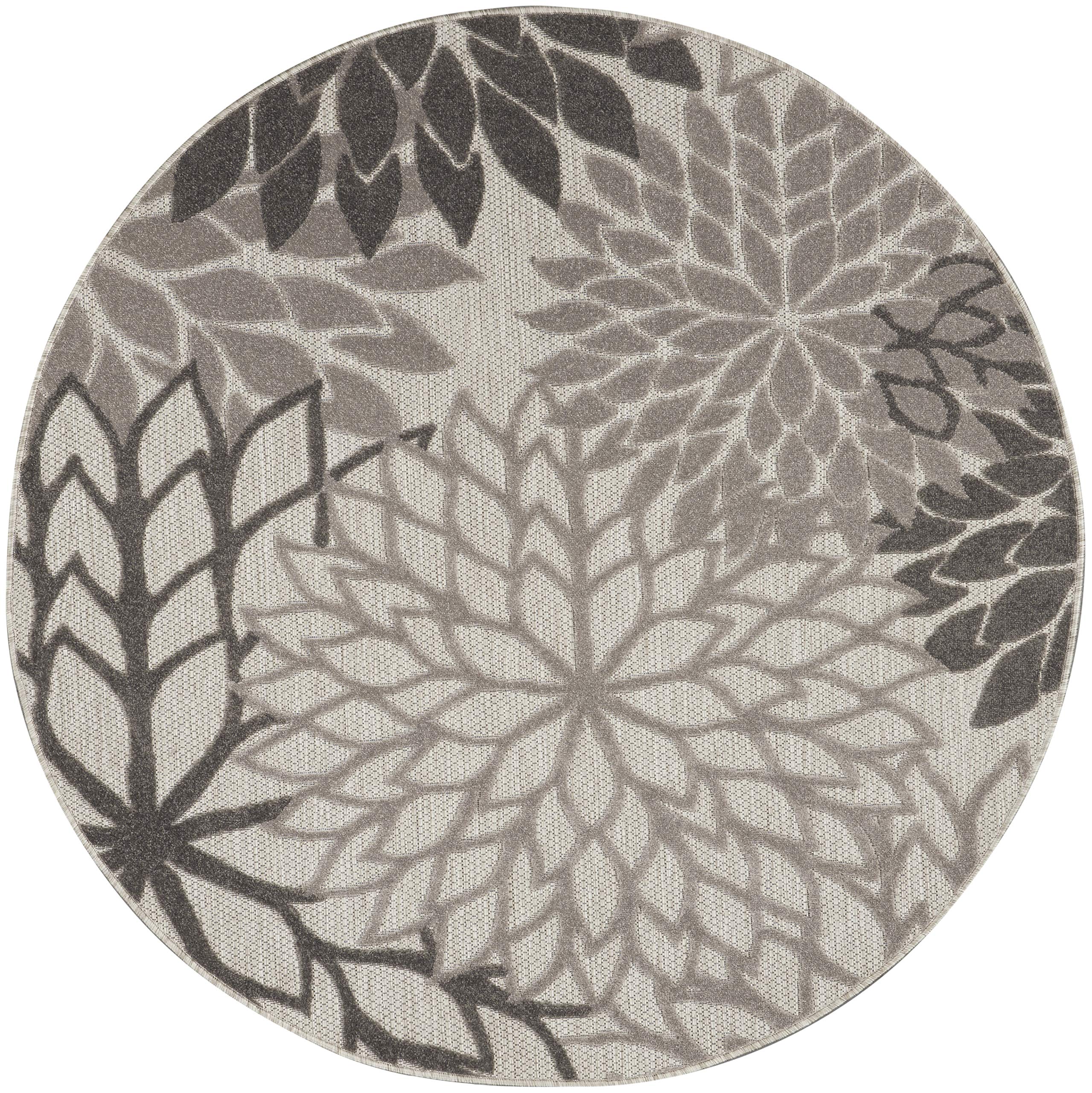 Nourison Aloha Indoor/Outdoor Floral Silver Grey 4' X Round Area Rug, (4' Round)