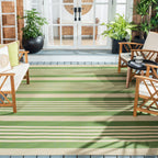 Safavieh Courtyard Collection 8' X 11' Green/Beige Cy6062 Stripe Indoor/ Outdoor Waterproof Easy-Cleaning Patio Backyard Mudroom