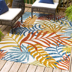 Jonathan Y Amc100B-5 Tropics Palm Leaves Indoor Outdoor Area-Rug Bohemian Floral Easy-Cleaning High Traffic Bedroom Kitchen Backyard Patio Porch Non Shedding, 5 X 8, Cream/Orange