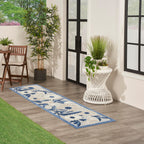 Nourison Aloha Outdoor Blue Grey 2'3' X 12' Area Rug, Easy Cleaning, Non Shedding, Bed Room, Living Room, Dining Room, Deck, Backyard, Patio (2X12)