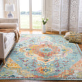 SAFAVIEH Crystal Collection X-Large Area Rug - 11 x 16, Teal & Orange, Medallion Distressed Design, Non-Shedding & Easy Care, 