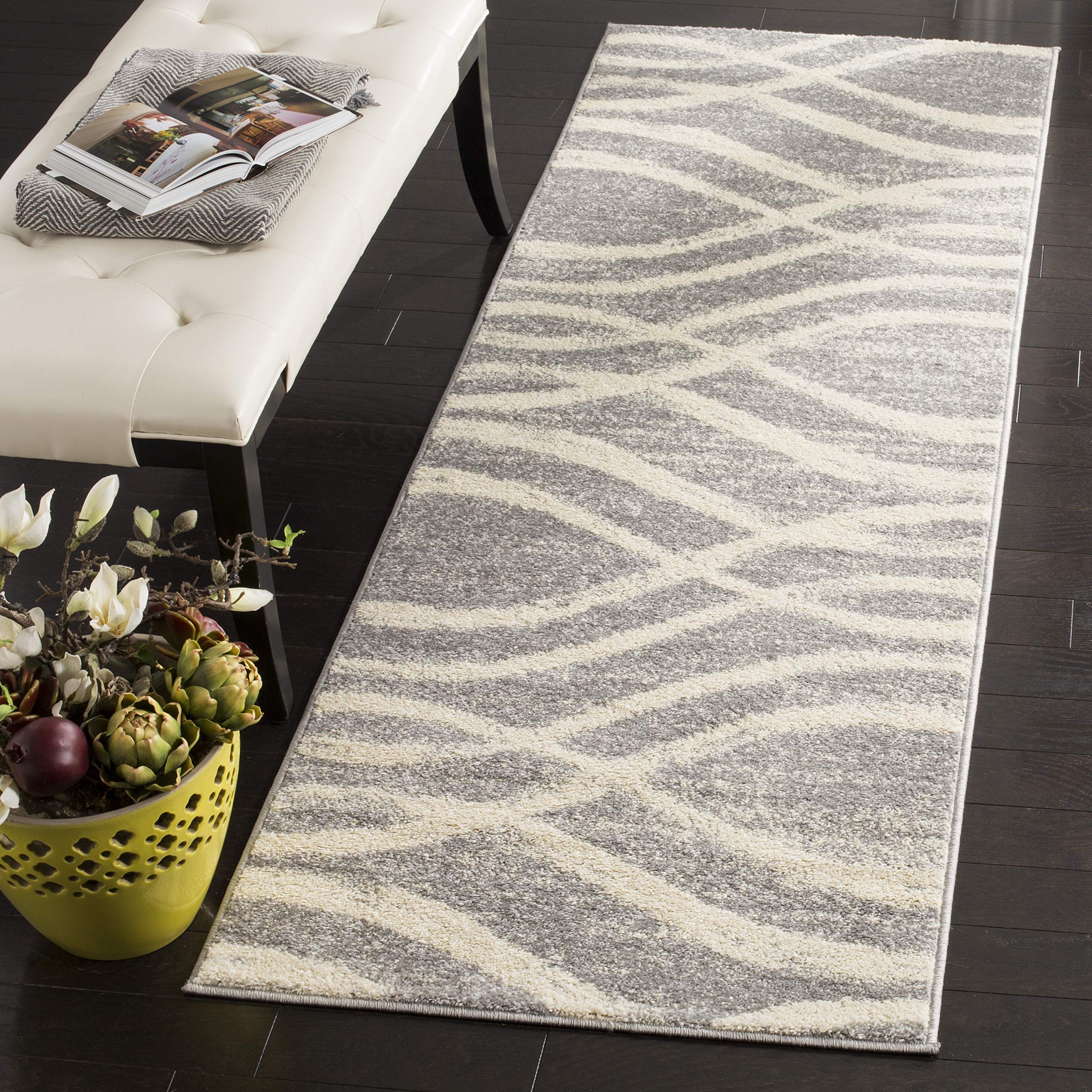 SAFAVIEH Adirondack Collection Runner Rug - 26 x 6, Grey & Cream, Modern Wave Distressed Design, Non-Shedding & Easy Care, Ide