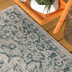 Jonathan Y Smb102C-5Sq Rozetta Boho Medallion Textured Weave Indoor Outdoor -Area Rug Coastal Bohemian Rustic Glam Easy-Cleaning Bedroom Kitchen Backyard Patio Non Shedding, 5' Square, Gray/Teal