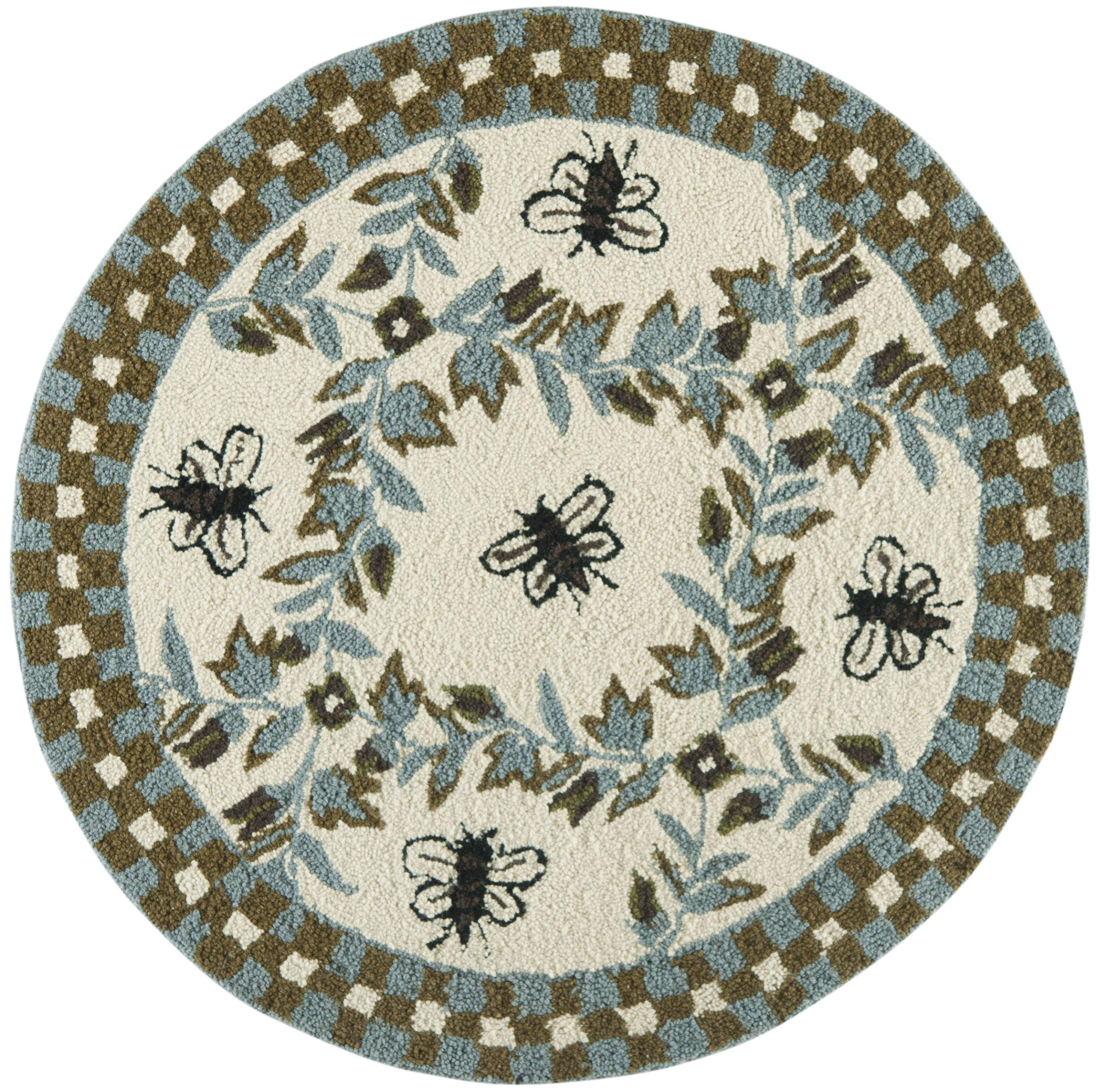 SAFAVIEH Chelsea Collection 8 Round Ivory/Blue HK55G Hand-Hooked French Country Wool Area Rug