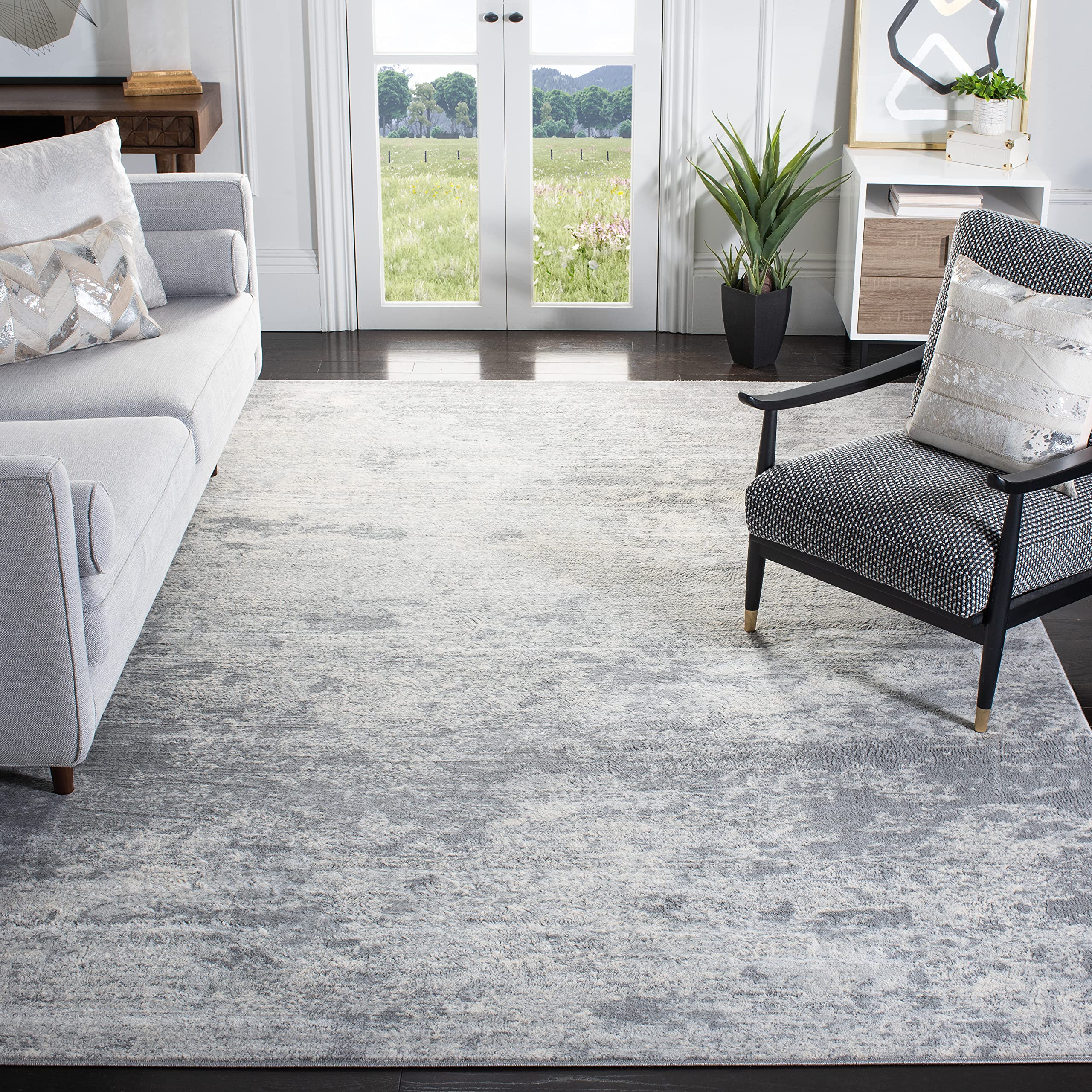 SAFAVIEH Brentwood Collection 8 x 10 Grey/Ivory BNT822H Modern Abstract Non-Shedding Living Room Bedroom Dining Home Office Ar