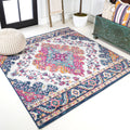 JONATHAN Y BMF106A-9SQ Bohemian Flair Boho Vintage Medallion Blue/Multi 9 Square Area Rug for Bedroom, Kitchen, Living Room, Of
