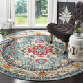 SAFAVIEH Monaco Collection 9 Round Light Blue/Fuchsia MNC243J Boho Chic Medallion Distressed Non-Shedding Dining Room Entryway 