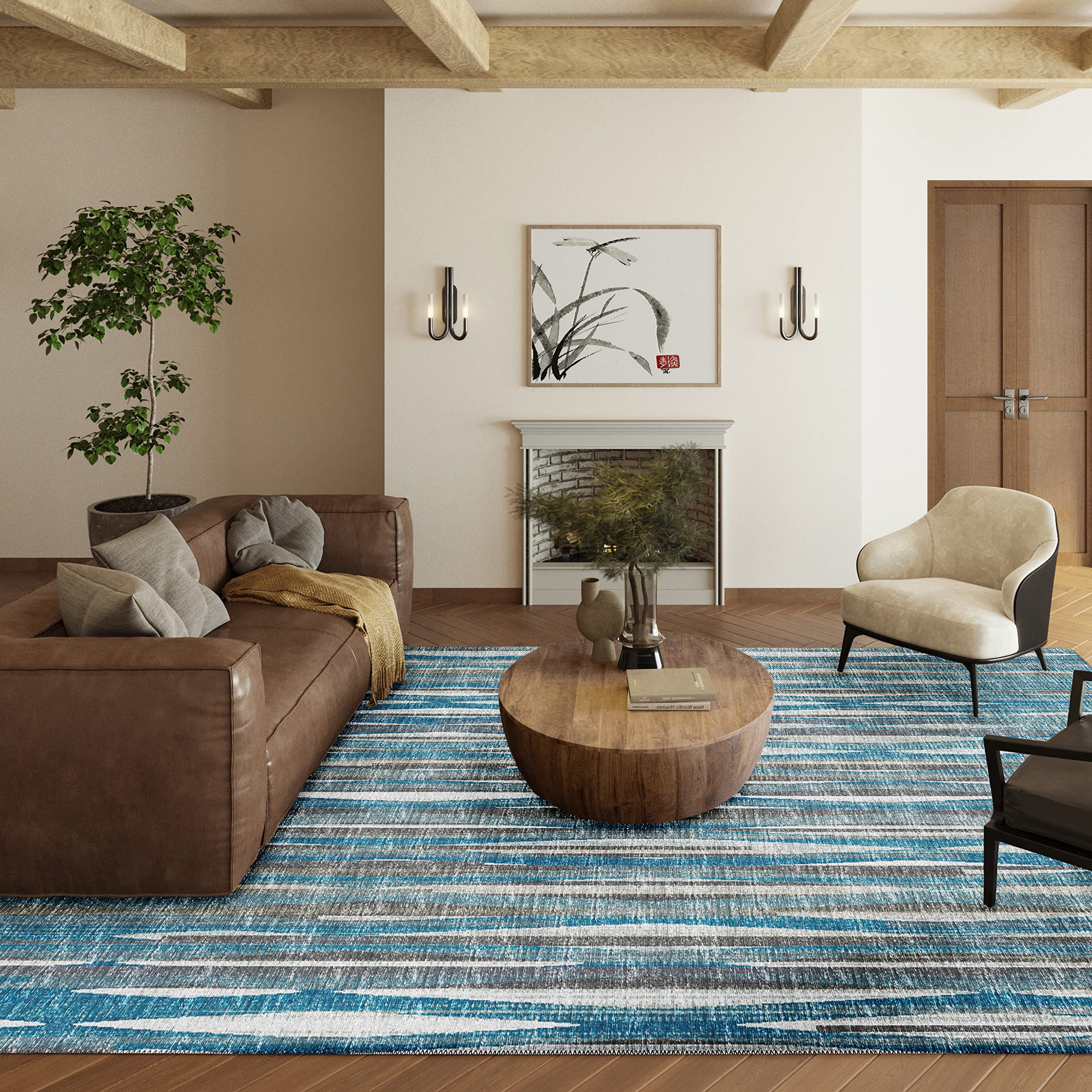Addison Rugs Waverly 5' X 7'6" Awa31 Blue Indoor Outdoor Area Rug, Stain Resistant, Machine Washable, Non Shedding, Bedroom, Living Room, Dining Room, Kitchen Rug
