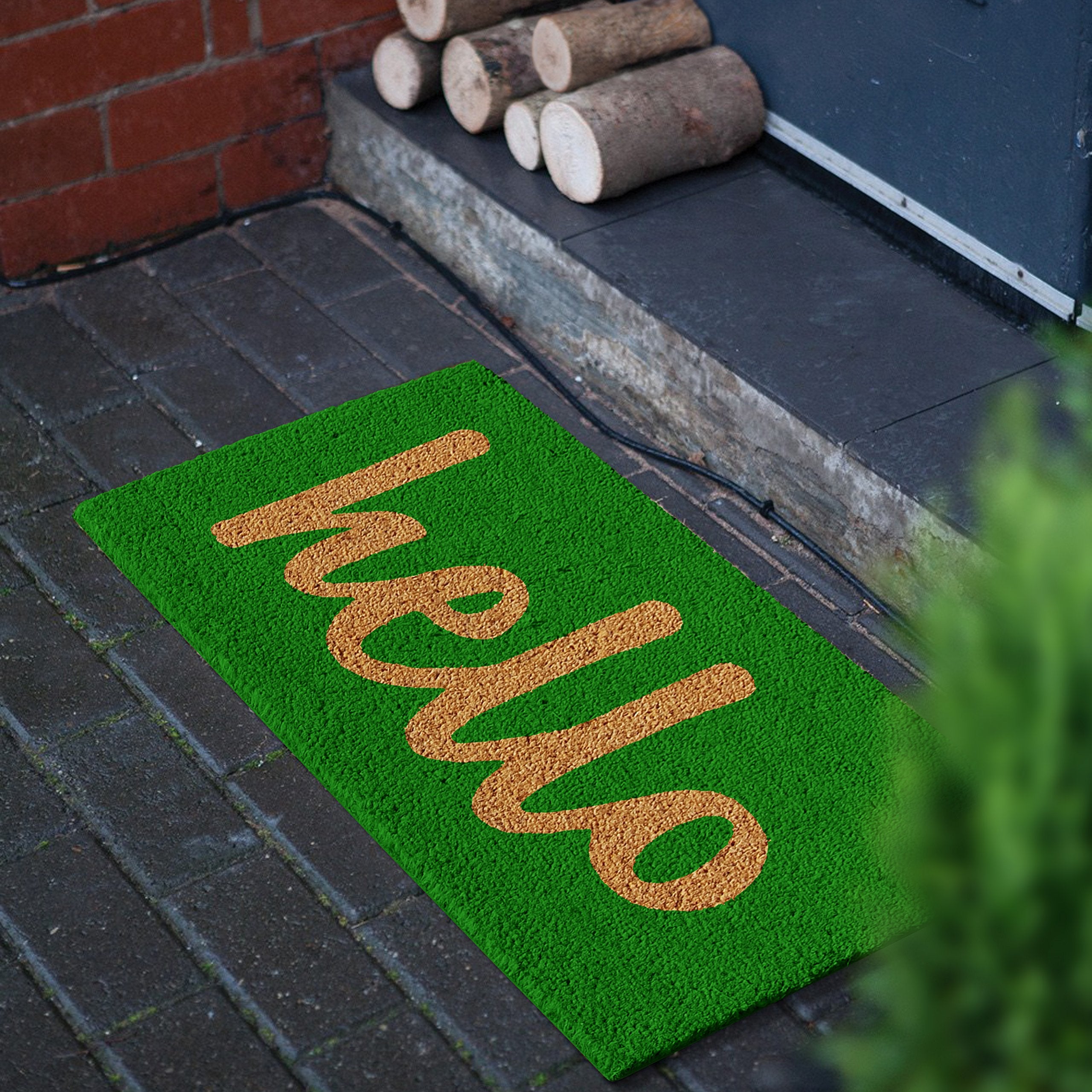 Calloway Mills 100262436Gns Hello Doormat Green/Natural Script, 24' X 36'