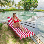 Arkwright California Chaise Lounge Cover - Case Of 12 - Striped Soft Cotton Cabana Towel With Pocket Holder For Beach Pool Outdoor Chair, 30 X 85 In., Red
