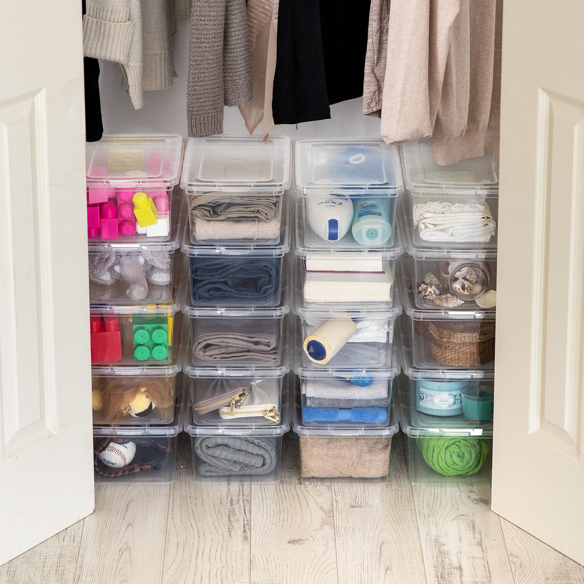 Iris Usa 5.9 Qt Plastic Stackable Storage Container Bin With Latching Lid, 20 Pack - Clear, Nestable Box Tote Closet Organization Toys School Art Supplies Shoe Shoebox