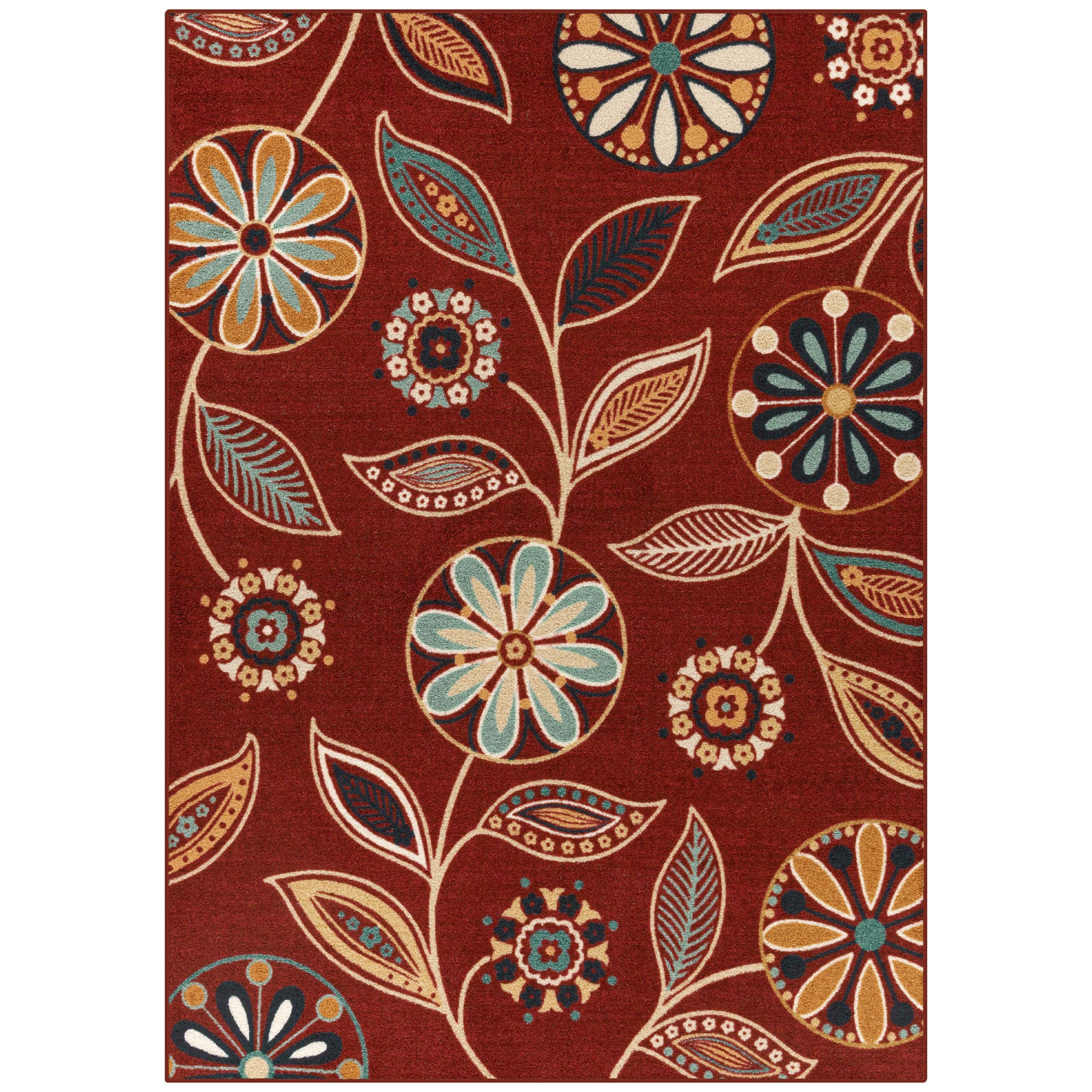 Maples Rugs Reggie Floral Area Rugs for Living Room & Bedroom [Made in USA], 5 x 7, Merlot
