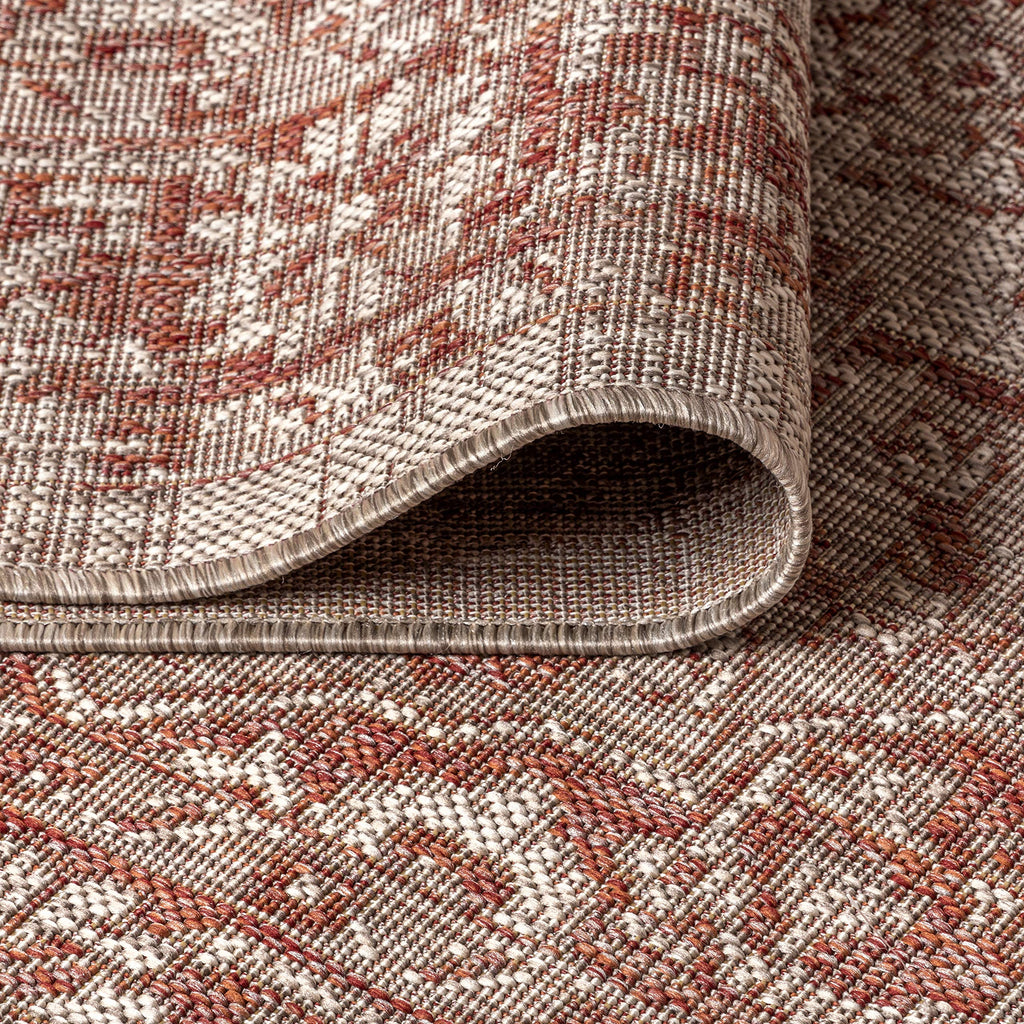 Jonathan Y Smb102A-5Sq Rozetta Boho Medallion Textured Weave Indoor Outdoor Area Rug Coastal Bohemian Rustic Glam Easy Cleaning Bedroom Kitchen Backyard Patio Non Shedding, 5' Square, Red/Taupe