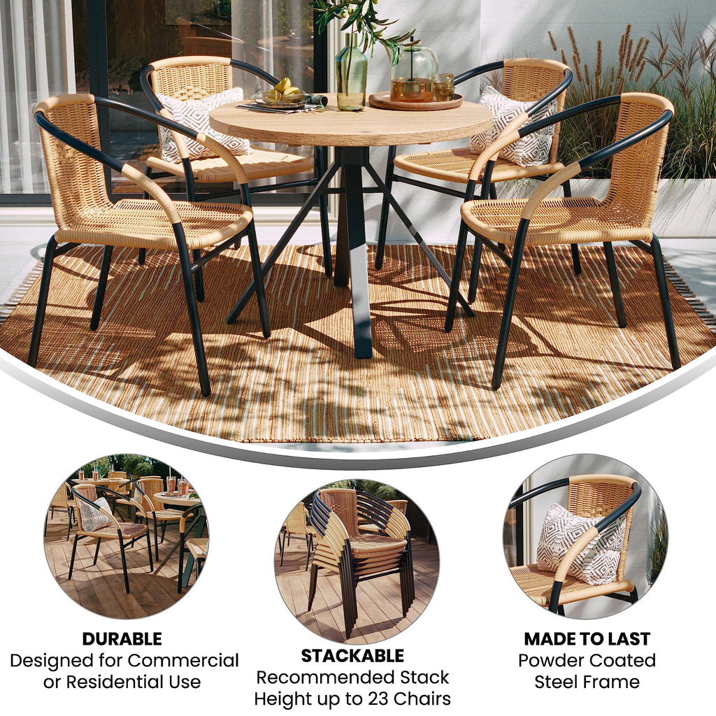 Flash Furniture Lila 4 Pack Beige Rattan Indoor-Outdoor Restaurant Stack Chair | Versatile And Stylish Seating