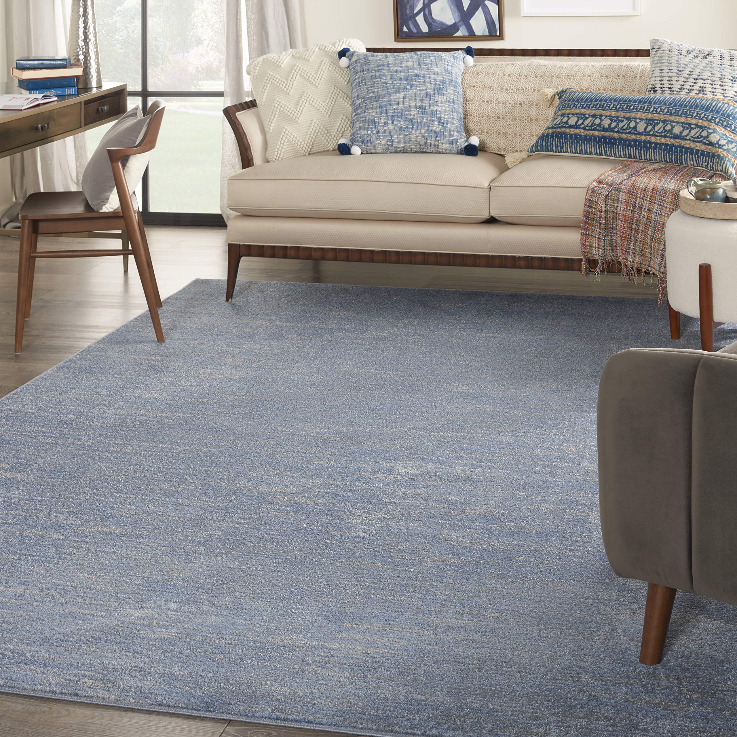 Nourison Essentials Indoor/Outdoor Blue/Grey 8' X 10' Area Rug, Easy -Cleaning, Non Shedding, Bed Room, Living Room, Dining Room, Backyard, Deck, Patio (8X10)