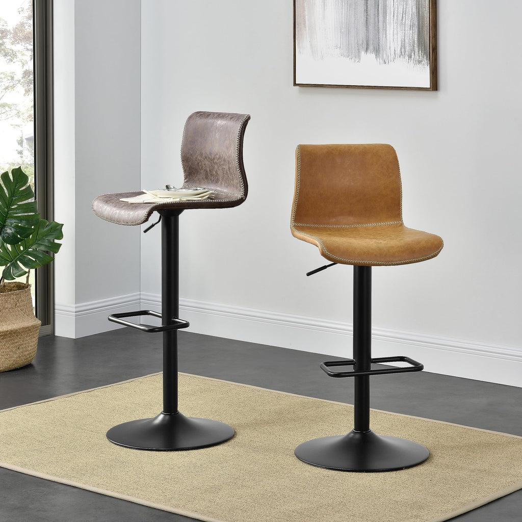 New Pacific Direct Jayden Vintage Cedar Brown PU Leather Low Back Gaslift Bar Stools, Set of 2, Perfect for Home & Kitchen
