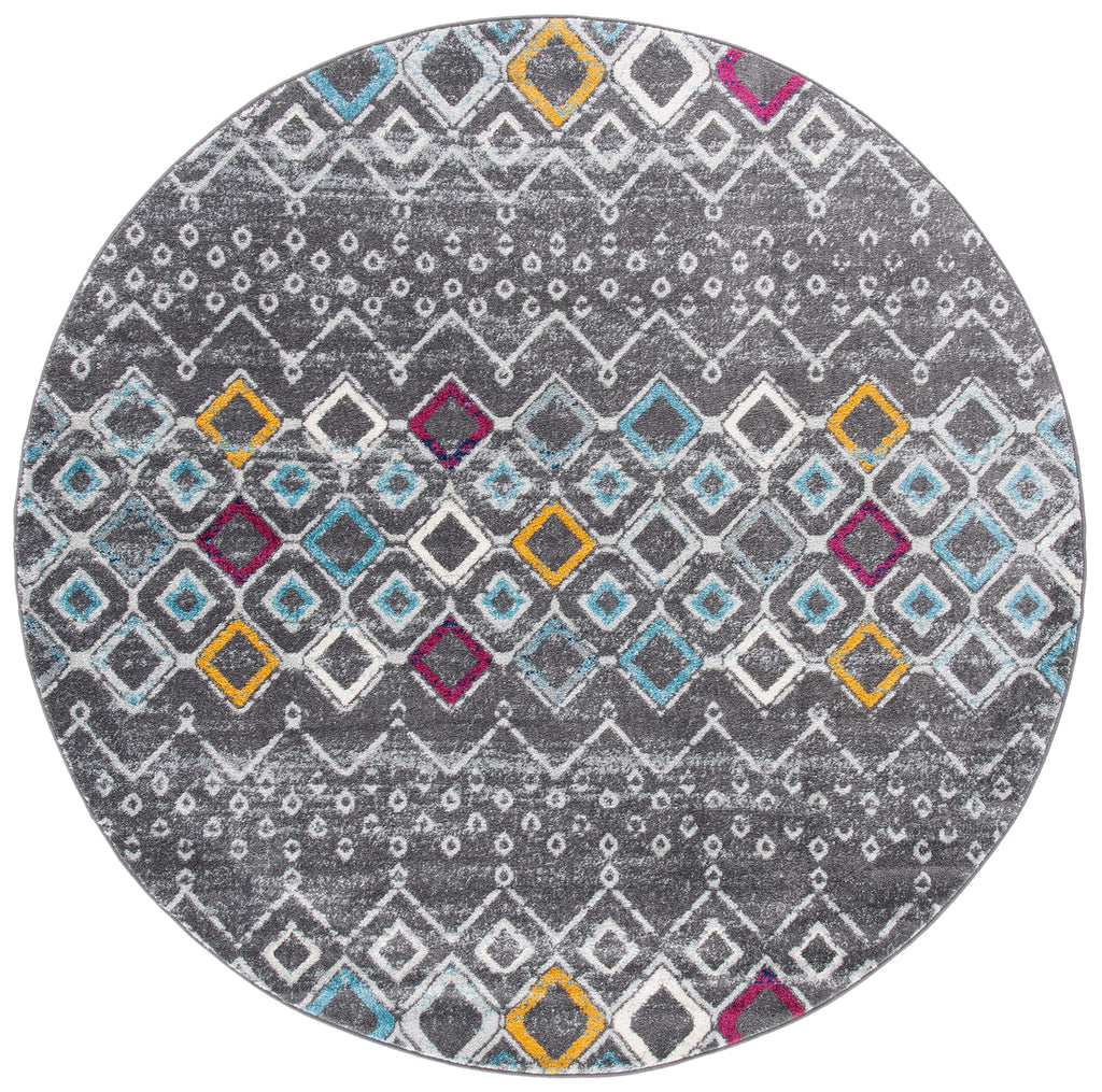 Safavieh Amsterdam Collection 3' Round Dark Grey/Ivory Ams108H Moroccan Boho Non-Shedding Entryway Foyer Living Room Bedroom Kit