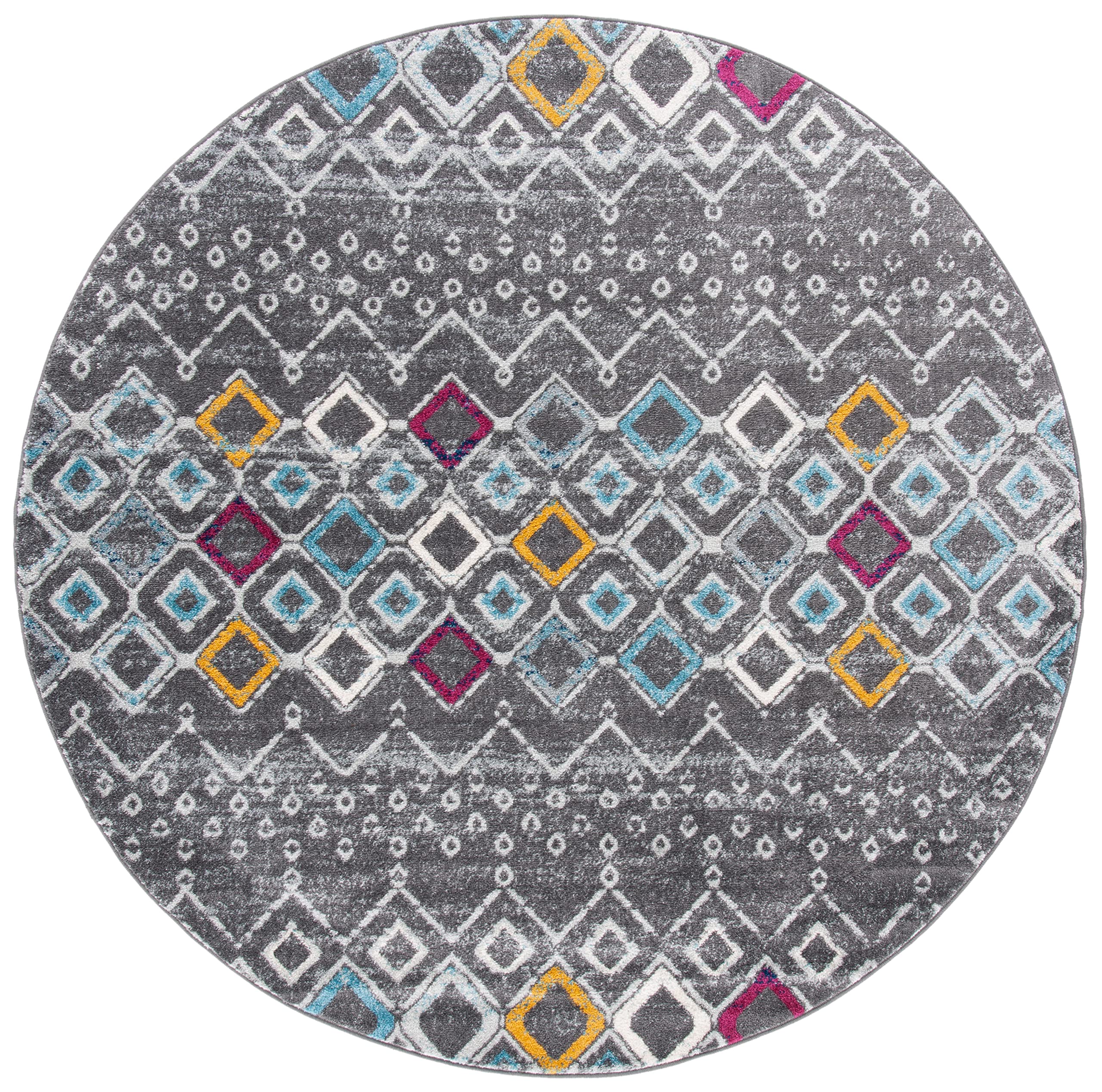 Safavieh Amsterdam Collection 3' Round Dark Grey/Ivory Ams108H Moroccan Boho Non-Shedding Entryway Foyer Living Room Bedroom Kit