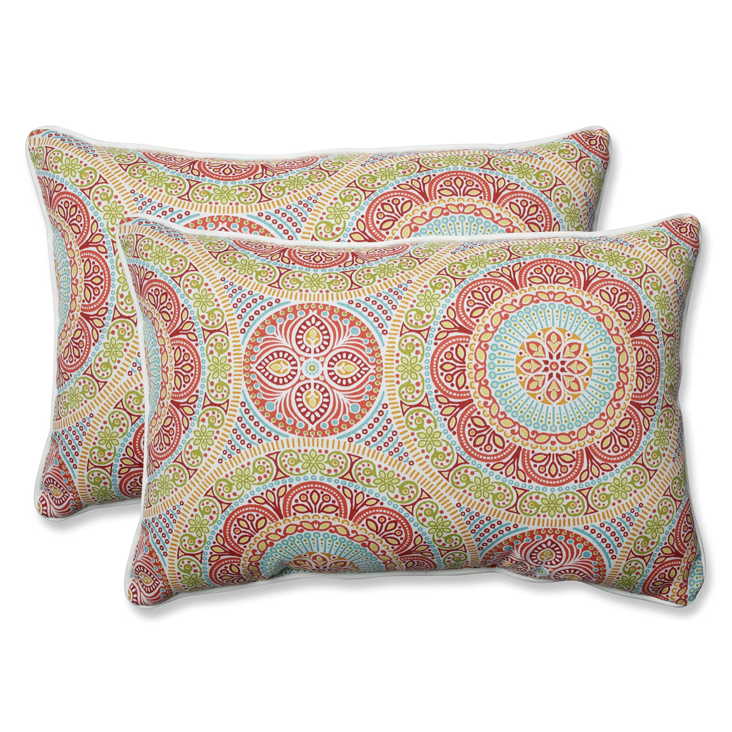 Pillow Perfect - 609416 Outdoor/Indoor Delancey Jubilee Lumbar Pillows, 11.5' X 18.5', 2 Count (Pack Of 1) Pink