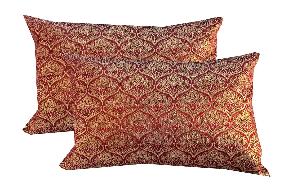 Pink Parrot Jacquard Silk 12X18 Inch Throw Pillow Covers/Cushion Covers  Set Of 2Code119