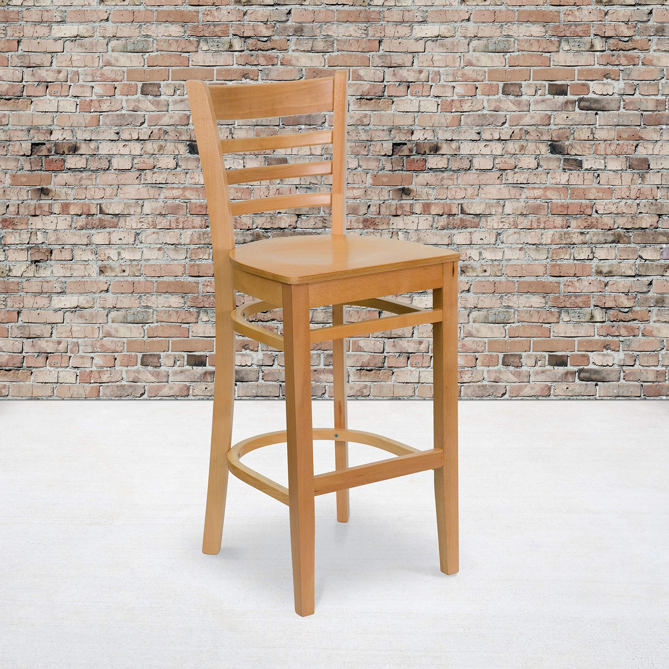 2 Pk. Natural Wood Finished Ladder Back Wooden Restaurant Barstool