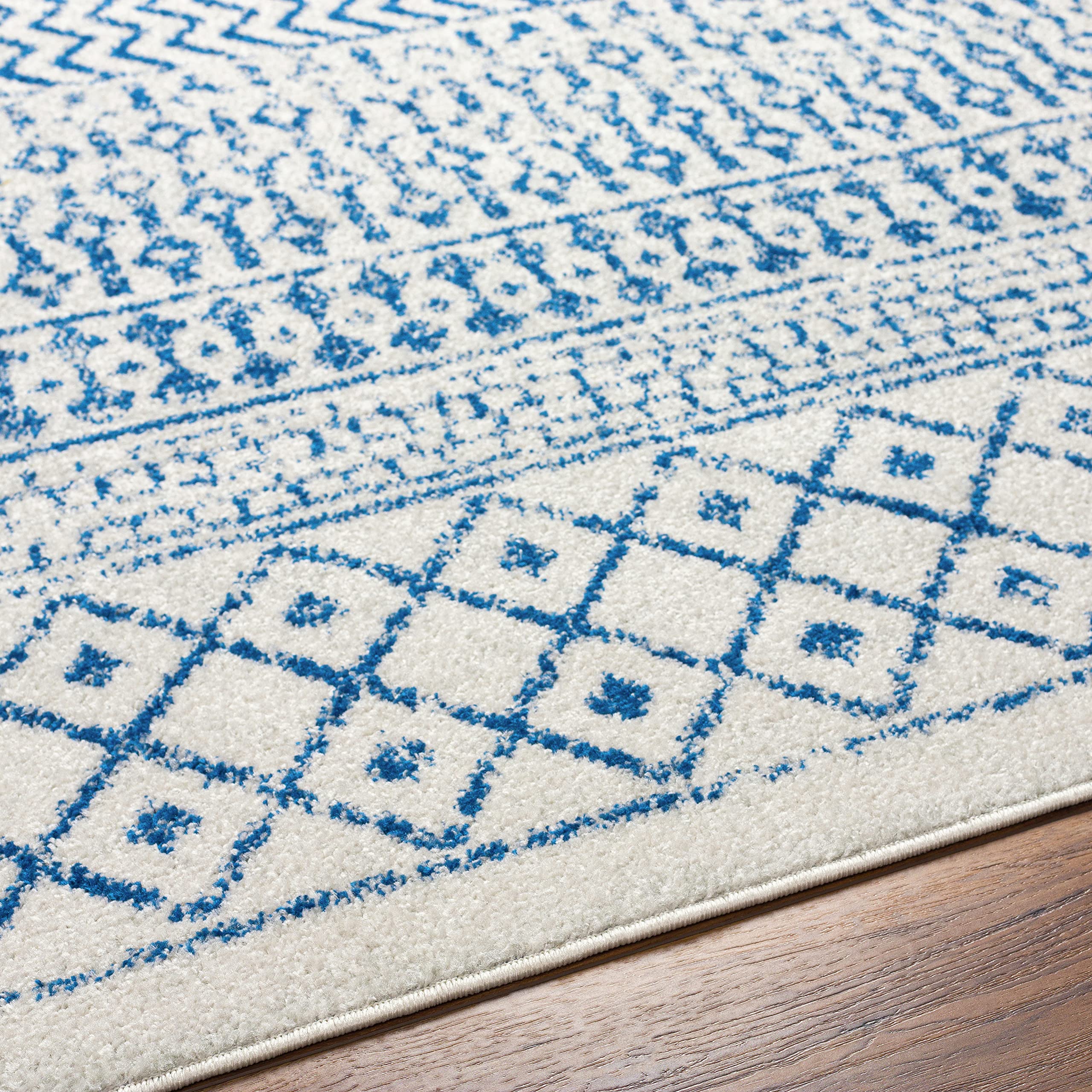 Livabliss Chester Boho Moroccan Area Rug, 7'10'' X 11', Cream/Royal Blue