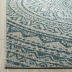 Safavieh Courtyard Collection 2'7' X 5' Light Grey / Teal Cy8734 Indoor/ Outdoor Waterproof Easy Cleaning Patio Backyard Mudroom Area Rug