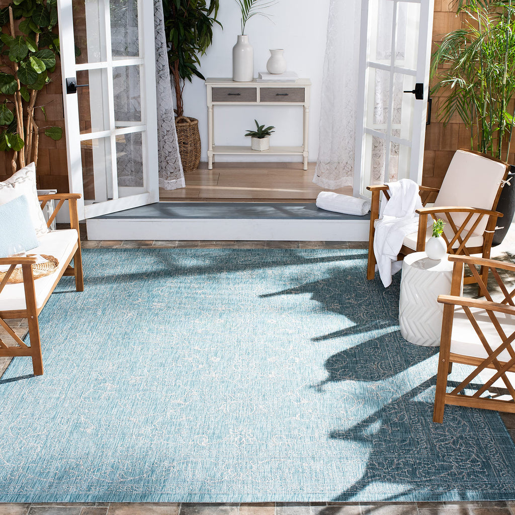 Safavieh Courtyard Collection 9' X 12' Aqua/Grey Cy8680 Indoor/ Outdoor Waterproof Easy-Cleaning Patio Backyard Mudroom Area-Rug