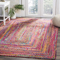 SAFAVIEH Cape Cod Collection 4 Square Red / Multi CAP202A Handmade Boho Braided Jute & Cotton Area Rug