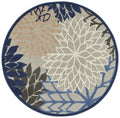 Nourison Aloha Indoor/Outdoor Blue/Multicolor 5'3' X Round Area Rug, Tropical, Botanical, Easy Cleaning, Non Shedding, Bed Room